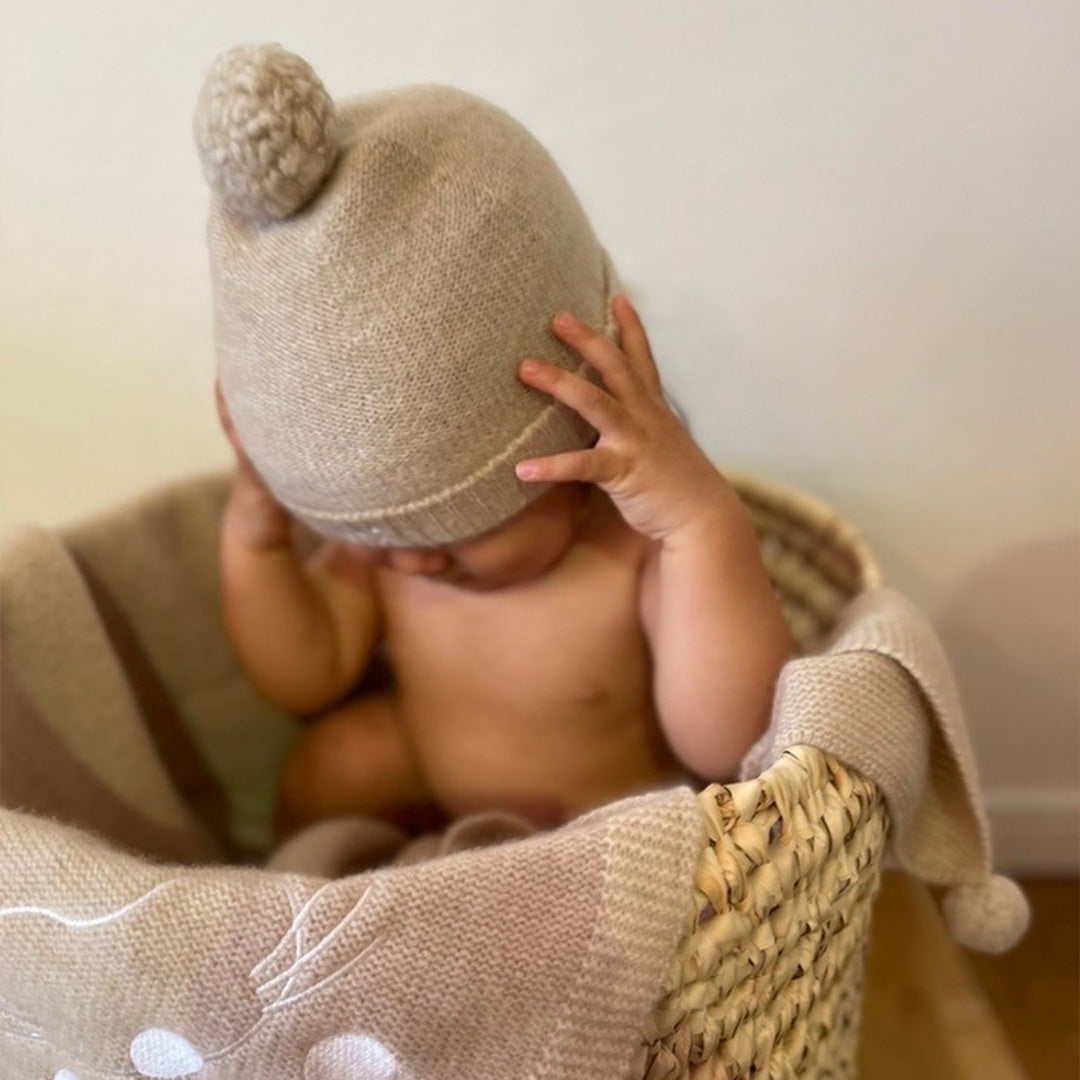 Cashmere Baby Hat Set With Pompom (NEW)