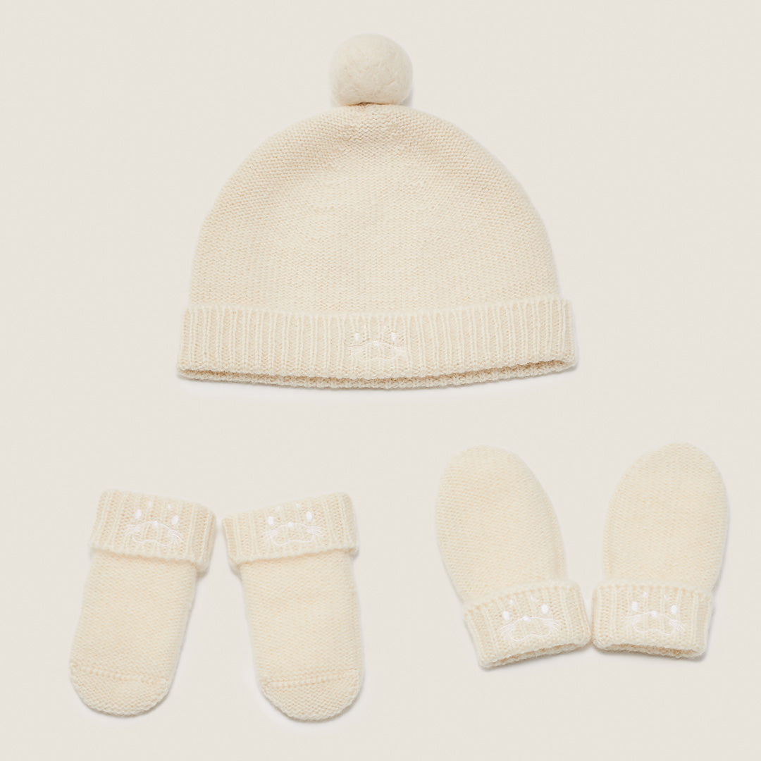 Cashmere Baby Hat Set With Pompom (NEW)